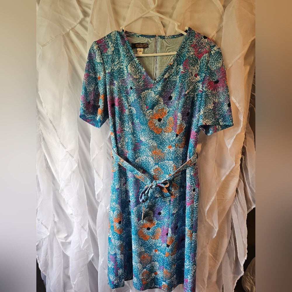 Pret A Porter CS De Qualite Made In France - Handmade Vintage Blue Floral Dress